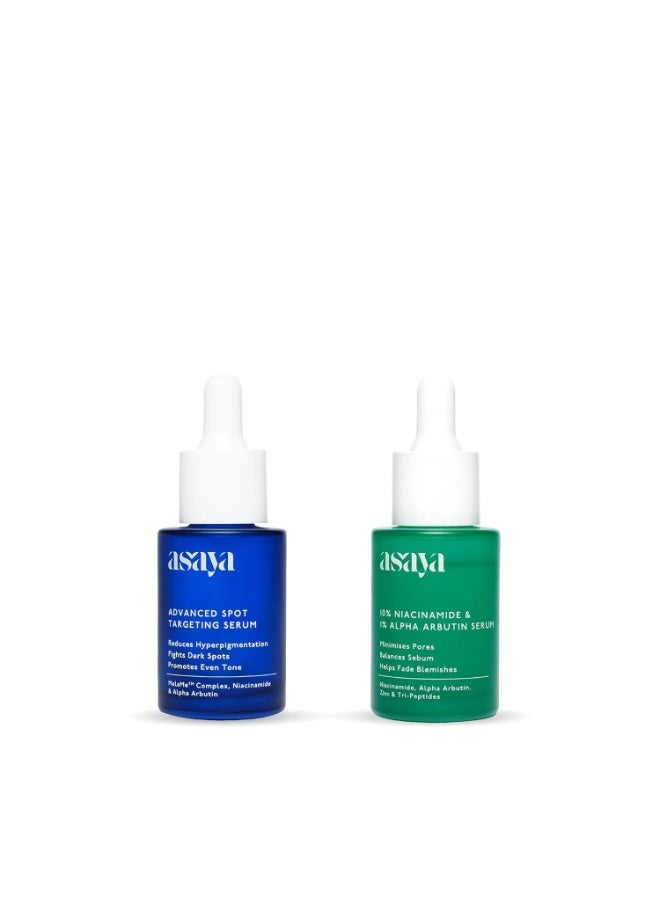 Asaya Pigmentation & Tone Correction Combo | Advanced Spot Targeting Serum + 10% Niacinamide & 1% Alpha Arbutin Face Serum | Dark Spot & Pigmentation Reduction, Pore Refining & Glowing Skin | 60 ml - Image 1